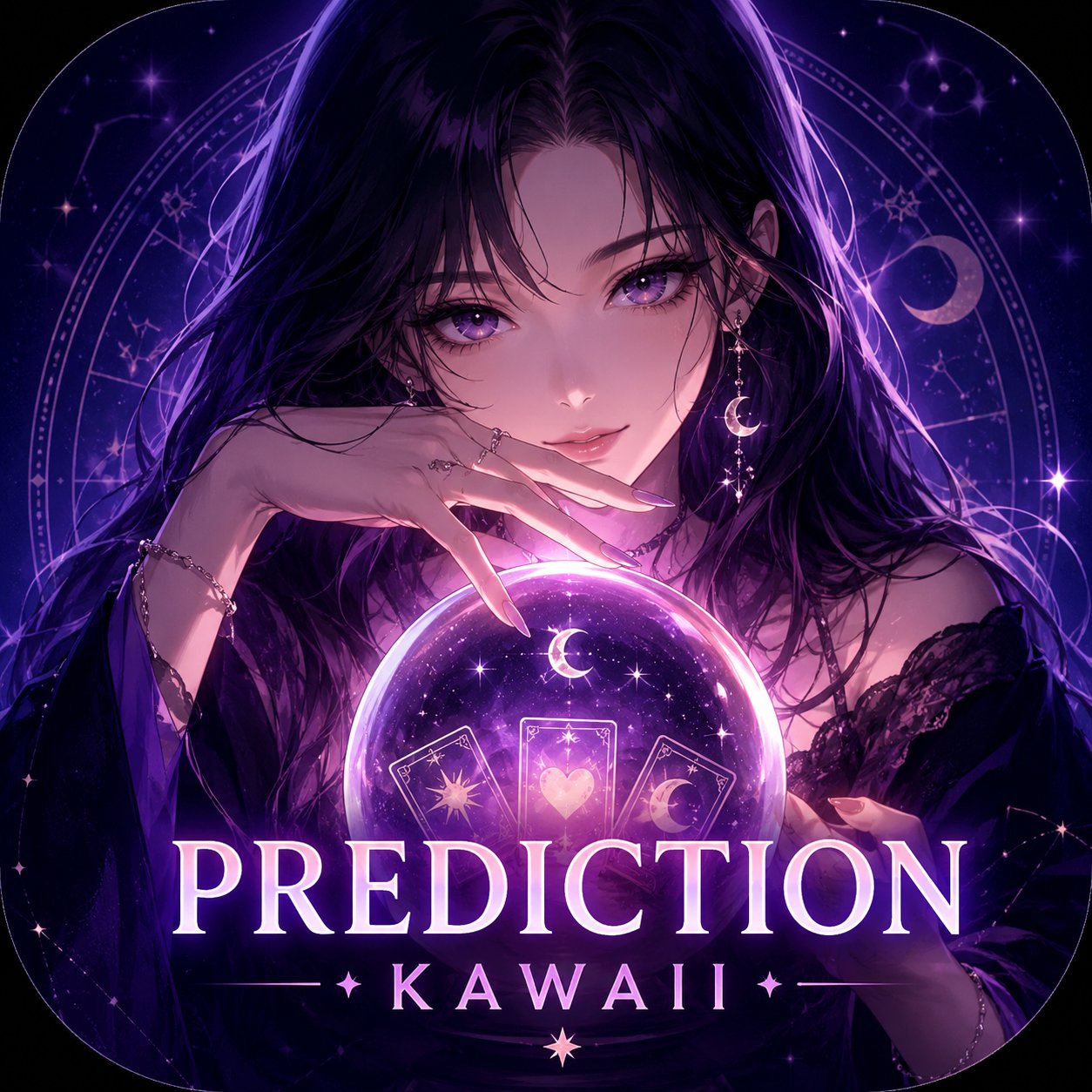 Kawaii app icon — anime fortune teller with crystal ball