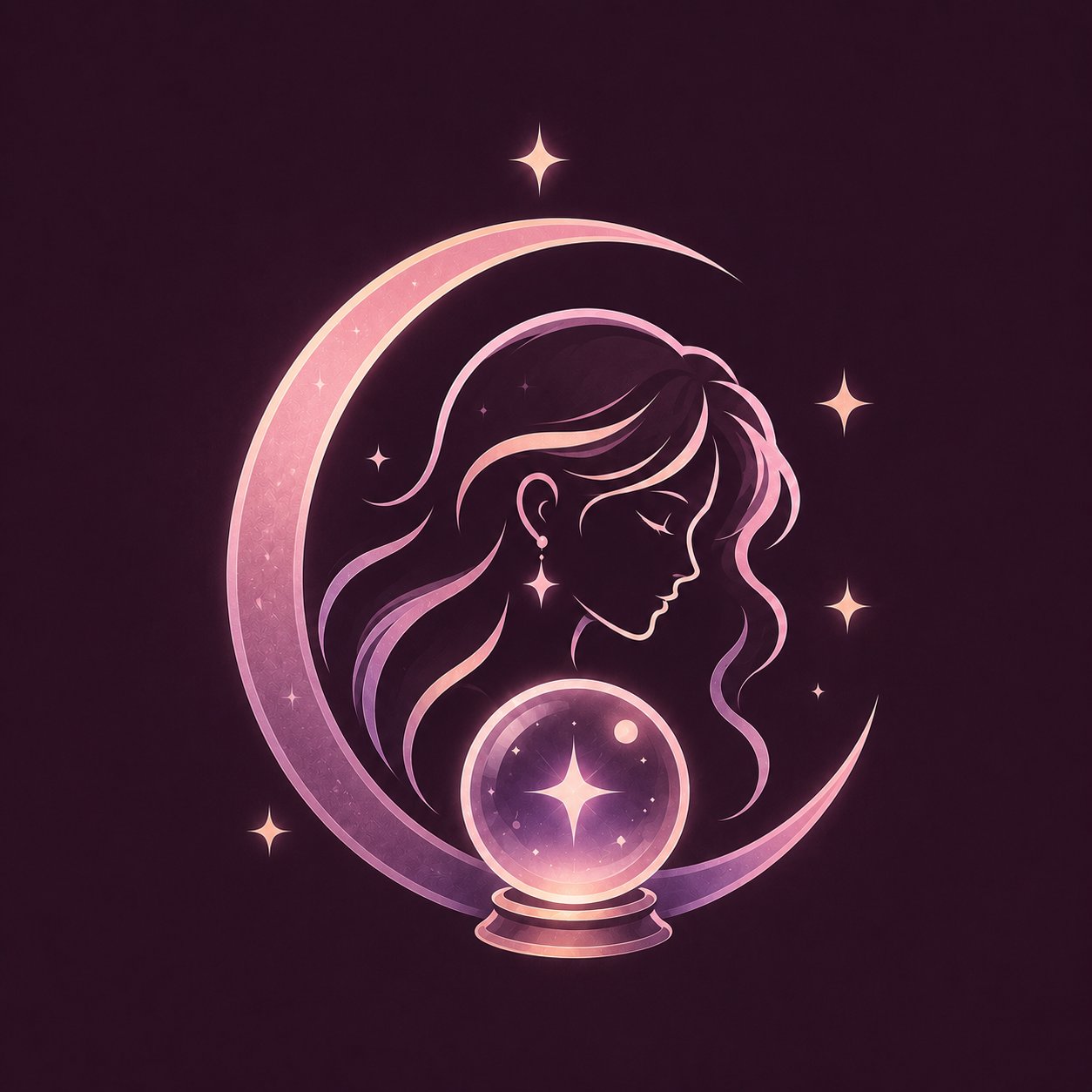 Minimal logo — girl silhouette with crescent moon